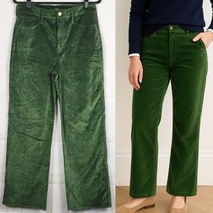 J. Crew Full Length Slim Wide Leg Pants BV661 in Stretch Velvet Green Size 29